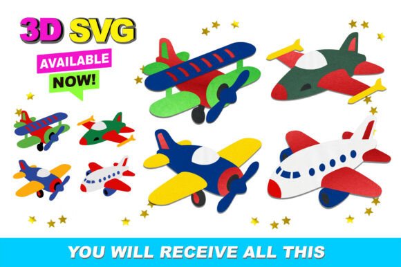 Airplanes 3D SVG for Crafts & Graphics