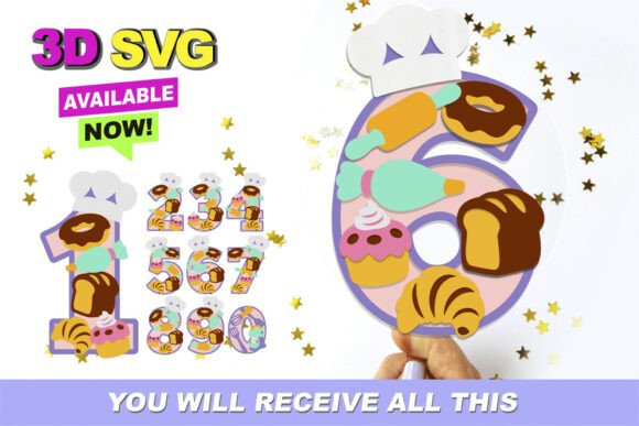 Bakery Numbers 3D SVG for Birthdays