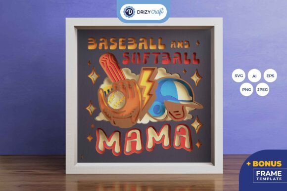 Baseball and Softball Mama 3D SVG for Shadow Boxes