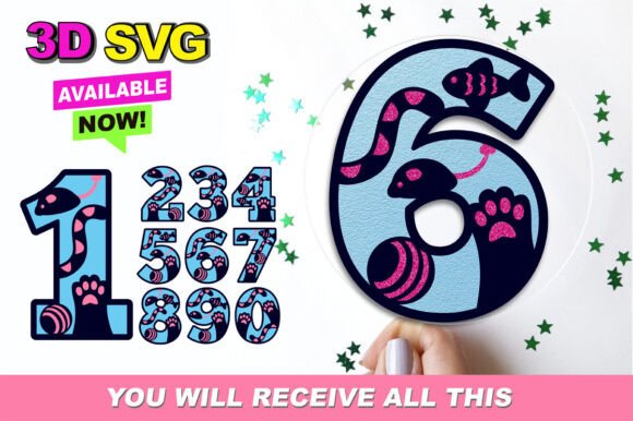 Cat Numbers 3D SVG for Birthdays