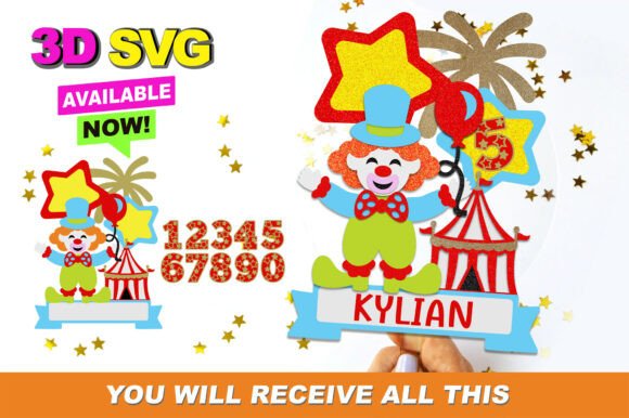Circus Clown Cake Topper 3D SVG for Crafts Graphics