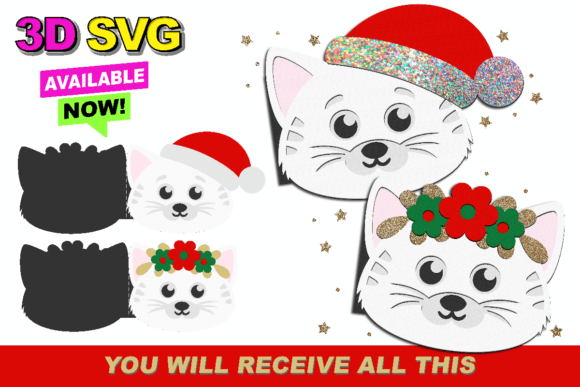Cute Cat Christmas Card 3D SVG Review
