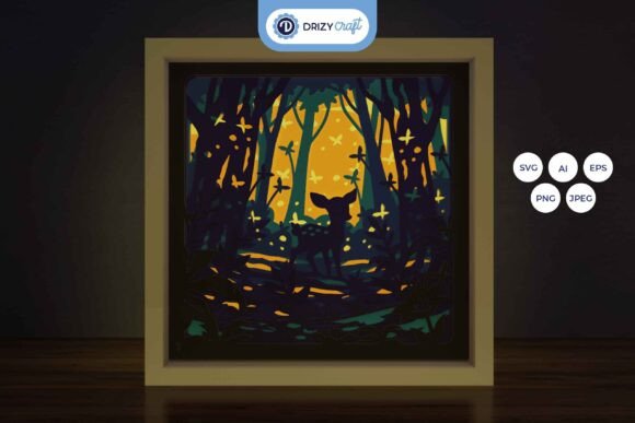 Fawn on Spring Forest 3D SVG Shadow Boxes