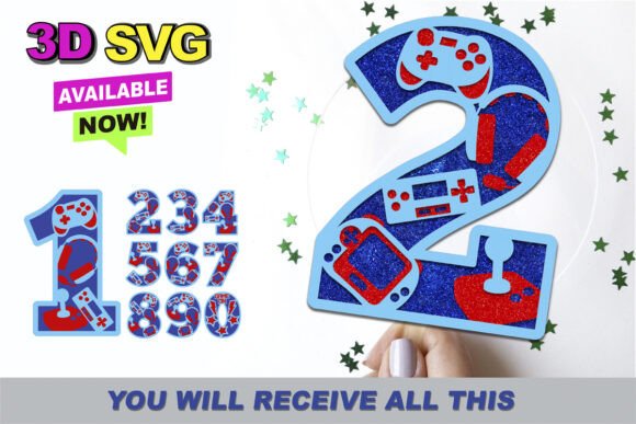Gamer Numbers 3D SVG for Birthdays