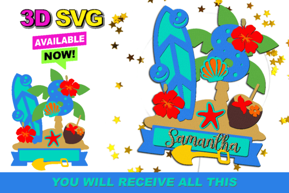 Hawaiian Cake Topper 3D SVG for Birthdays