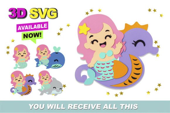Kawaii Mermaid 3D SVG for Birthdays