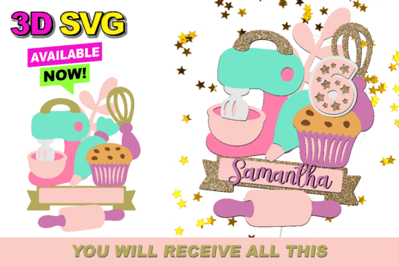 Little Bakery Cake Topper 3D SVG for Birthdays