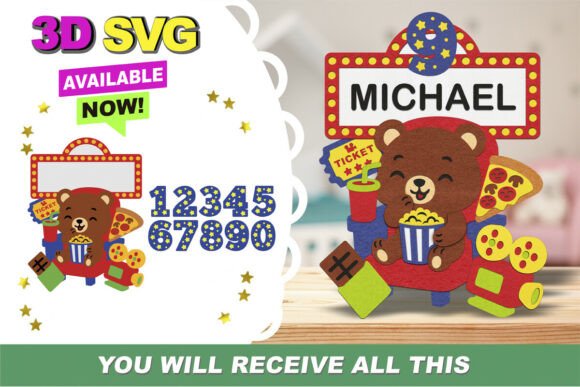 Movie Night Cake Topper 3D SVG for Birthdays