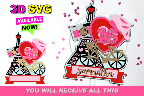 Paris Cake Topper 3D SVG for Birthdays