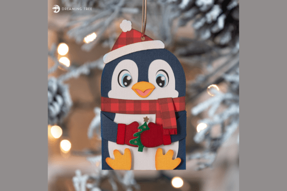 Penguin Gift Card Ornament SVG: 3D SVG Christmas