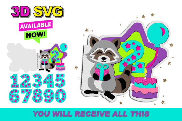 Racoon Card 3D SVG for Birthdays