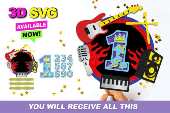 Rock Star Cake Topper 3D SVG: Bold Crafts Graphics