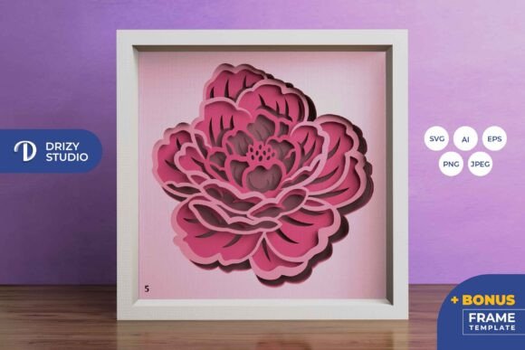 Stacked Peonies 3D SVG for Shadow Boxes