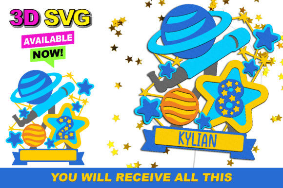 Stars Gazer Cake Topper 3D SVG for Crafts Graphics