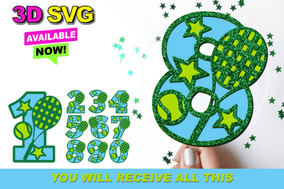 Tennis Numbers 3D SVG for Birthdays