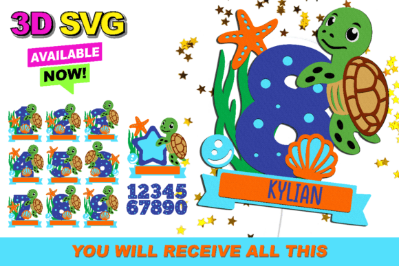 Turtle Numbers Topper 3D SVG: Graphics for Crafts